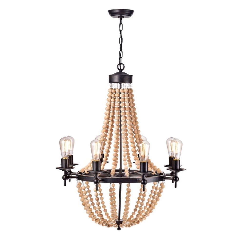 8-Light Candle Style Chandelier With Wood Accents