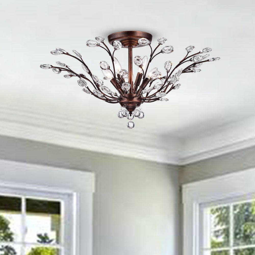 5-Light Cluster Semi Flush Mount Brownish Black