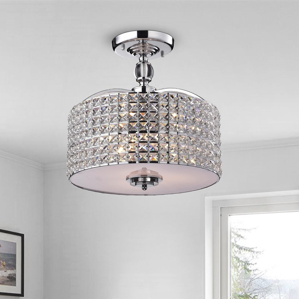 3-Light Chrome Crystal Semi Flush Mount