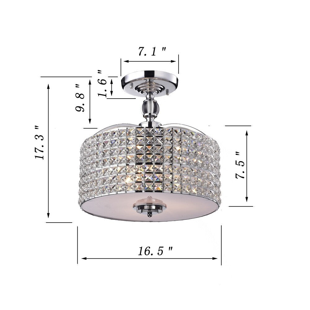 3-Light Chrome Crystal Semi Flush Mount