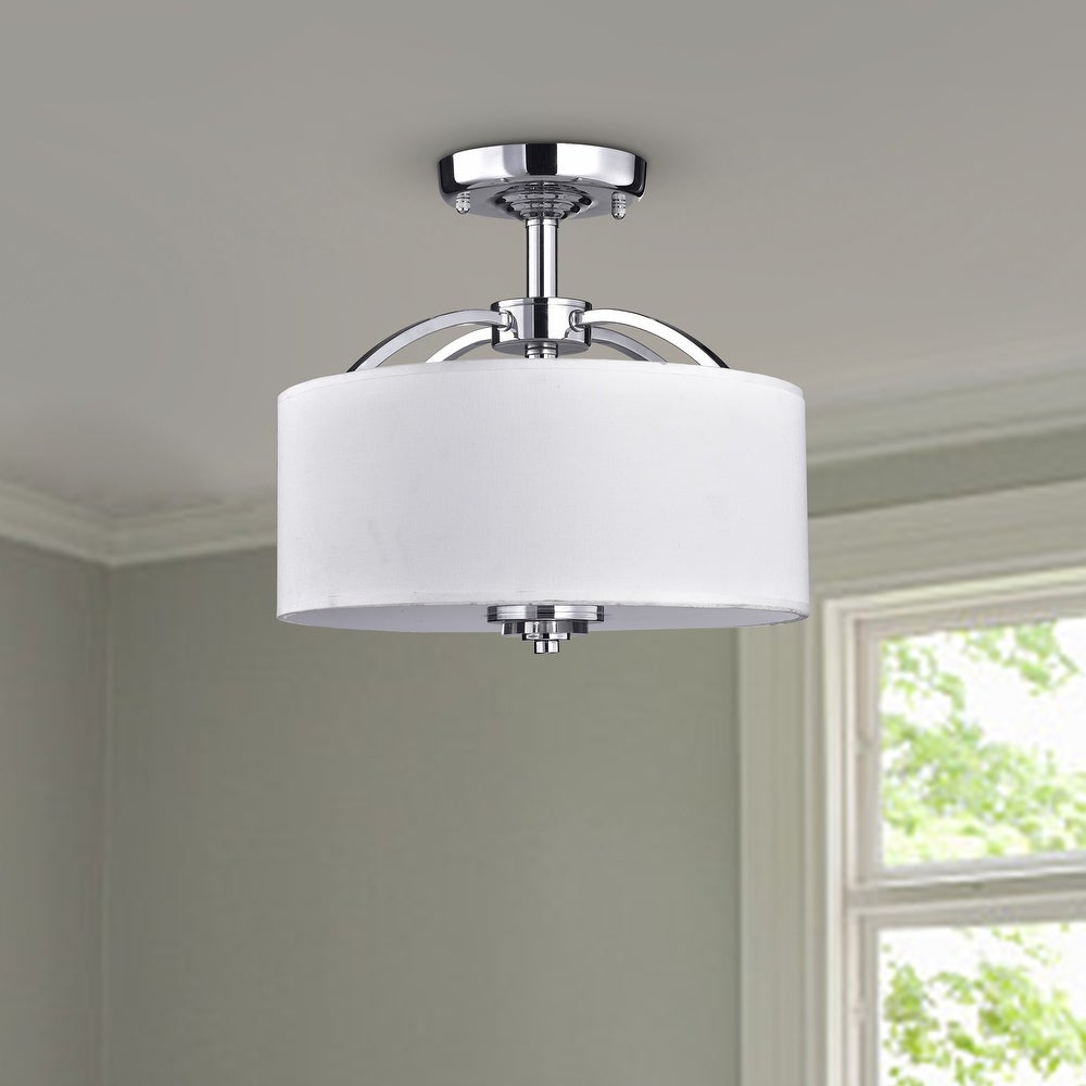 3-Light Semi White Shade Flush Mount