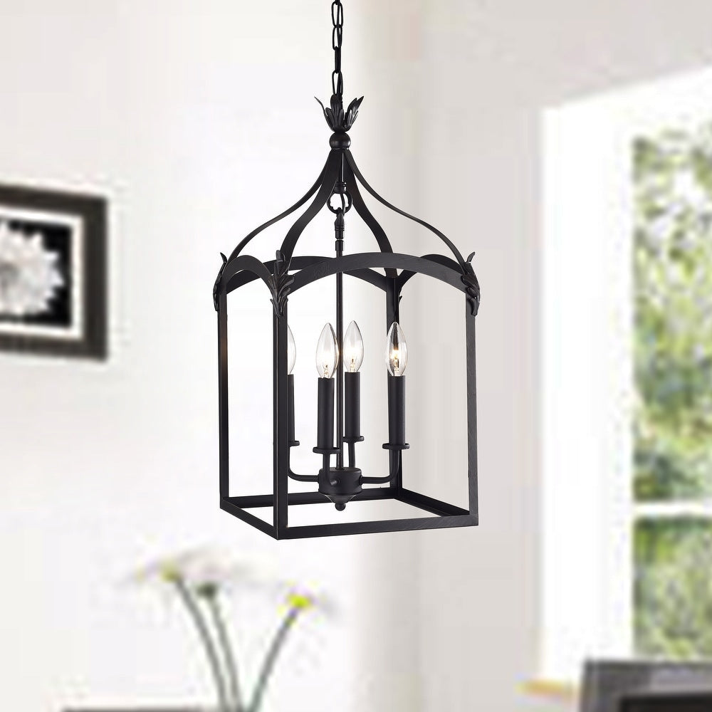 Black Metal 4-Light Foyer Pendant