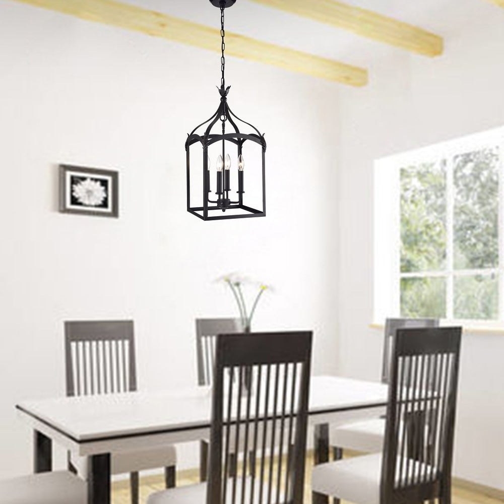 Black Metal 4-Light Foyer Pendant