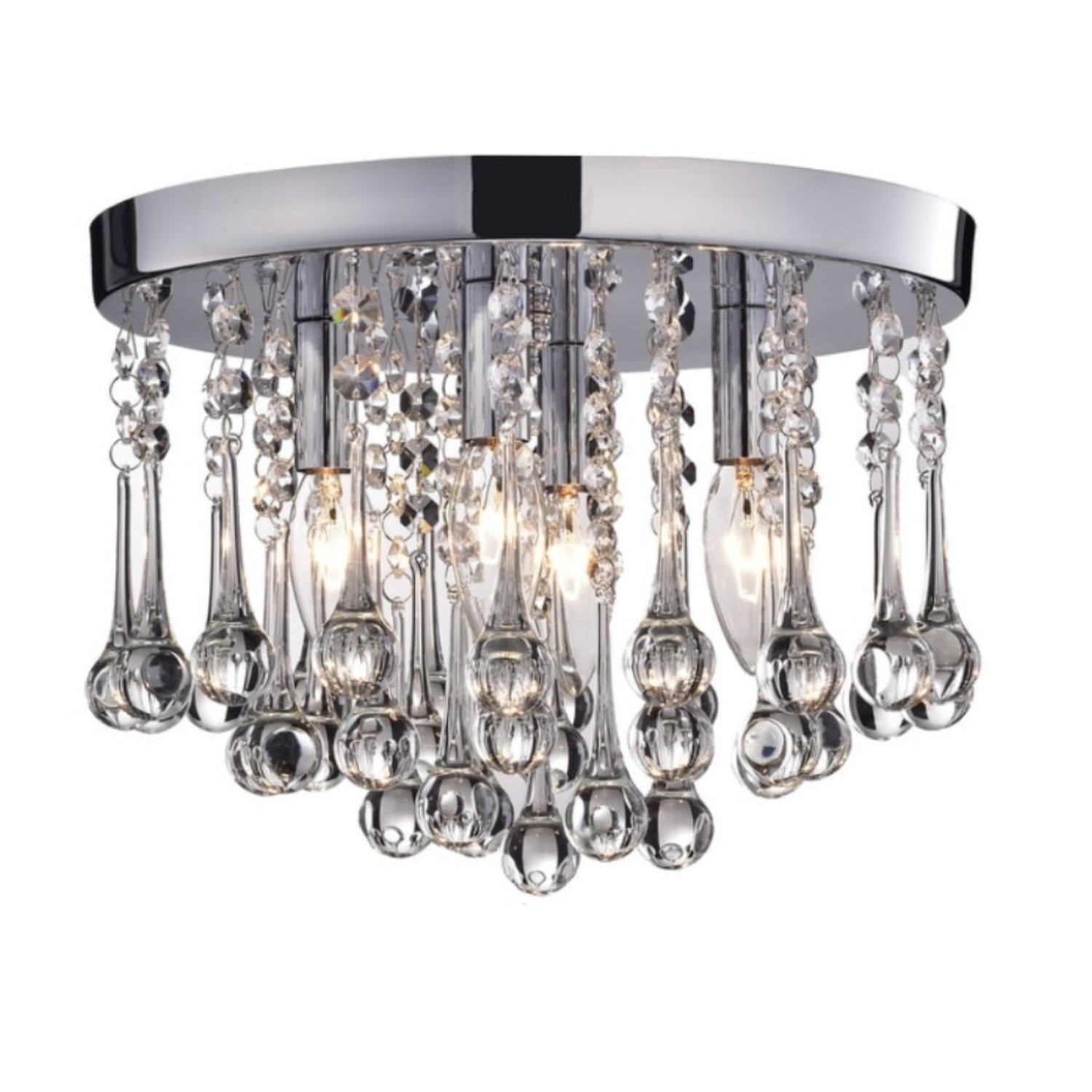 Chrome Iron and Crystals 4-Light Flush Mount Fixture