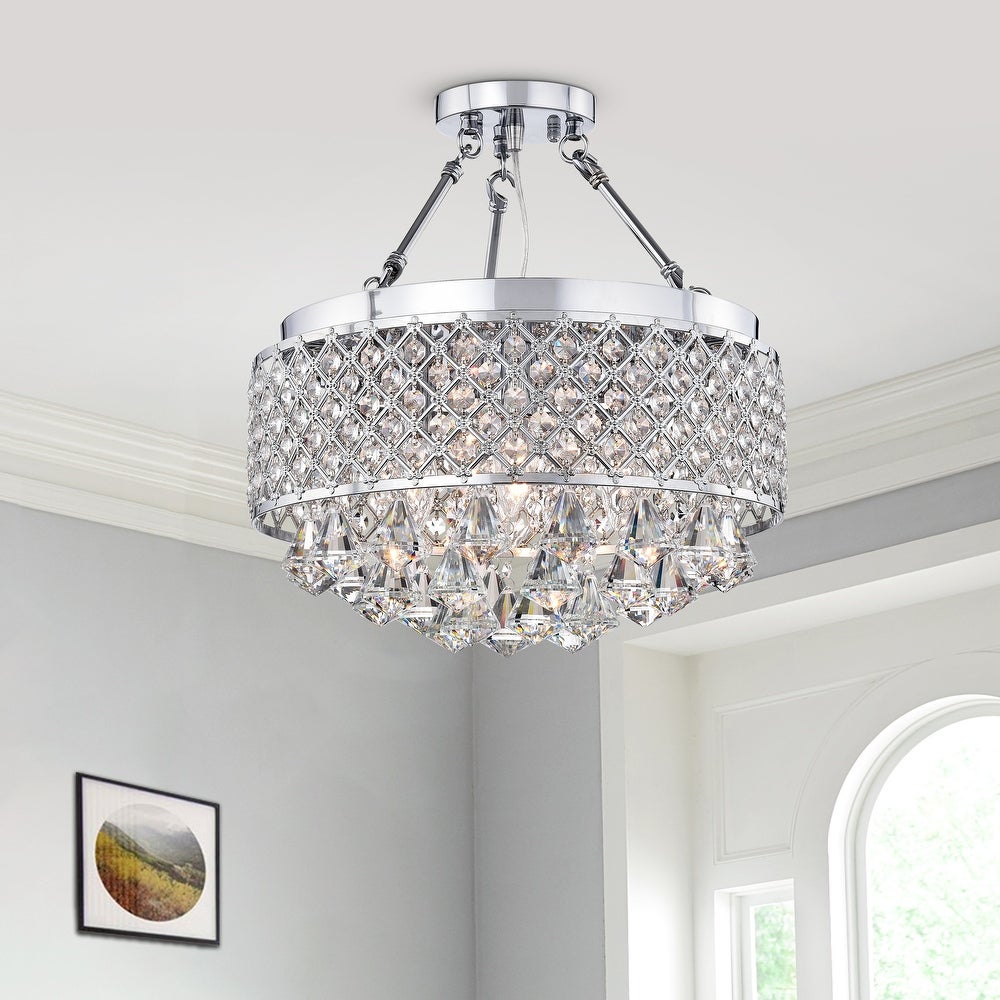 Chrome Metal and Crystal 4-Light Semi-flush-mount Fixture