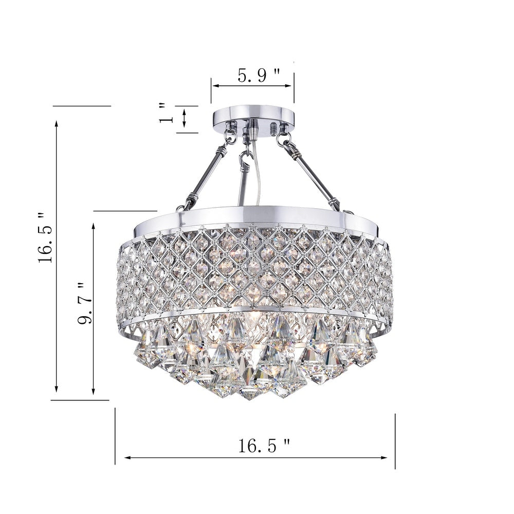 Chrome Metal and Crystal 4-Light Semi-flush-mount Fixture