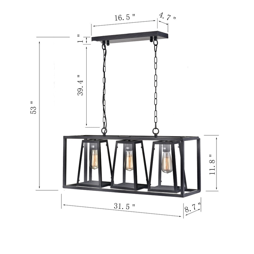 3-Light Kitchen Island Linear Pendant