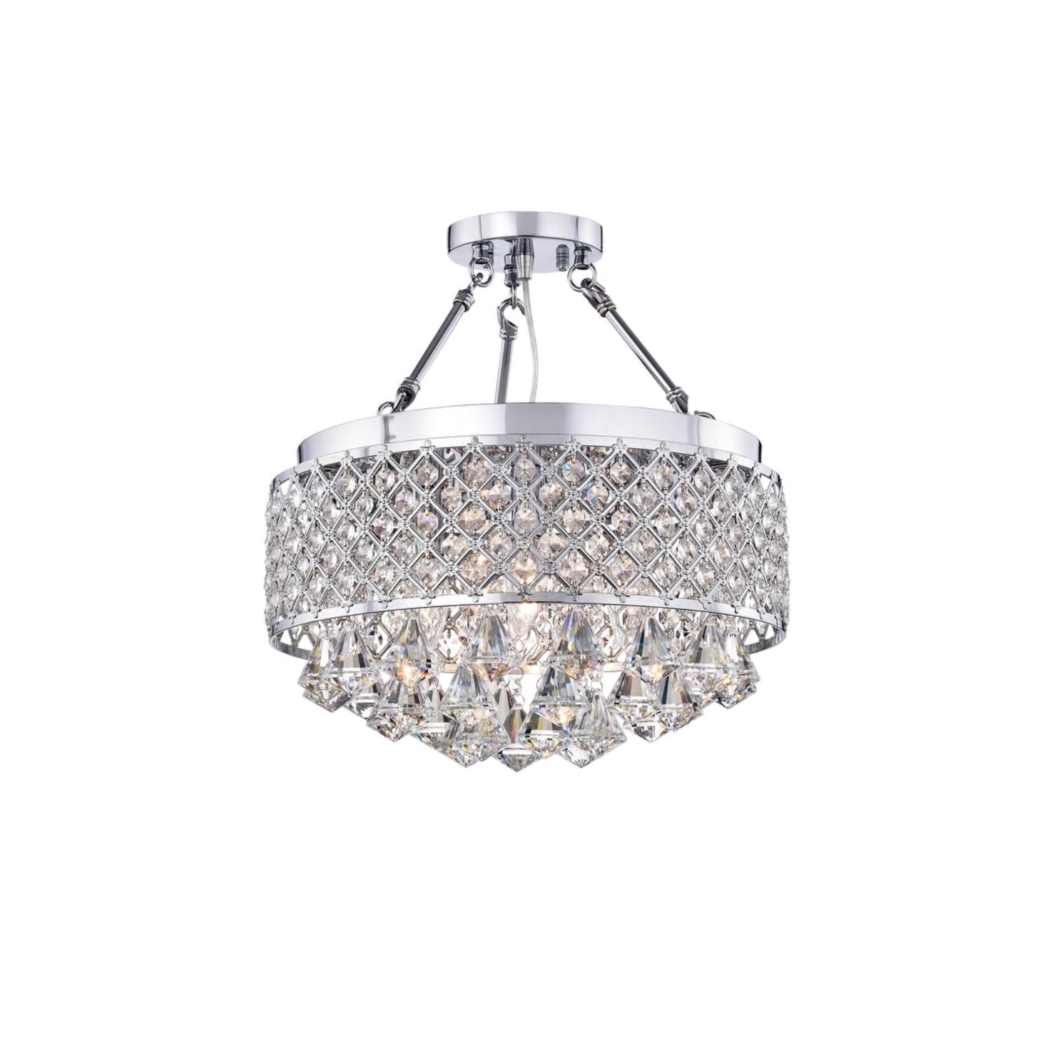 Chrome Metal and Crystal 4-Light Semi-flush-mount Fixture