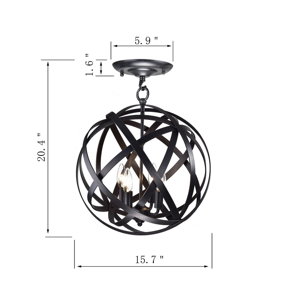 Iron 4-Light Semi-flush-mount Fixture