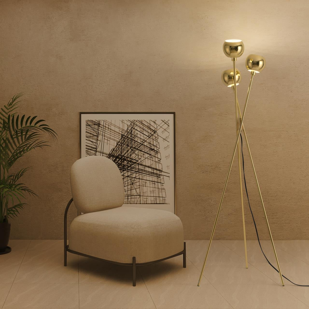 MacLuu 68 Inch Gold Metal Tripod Floor Lamp