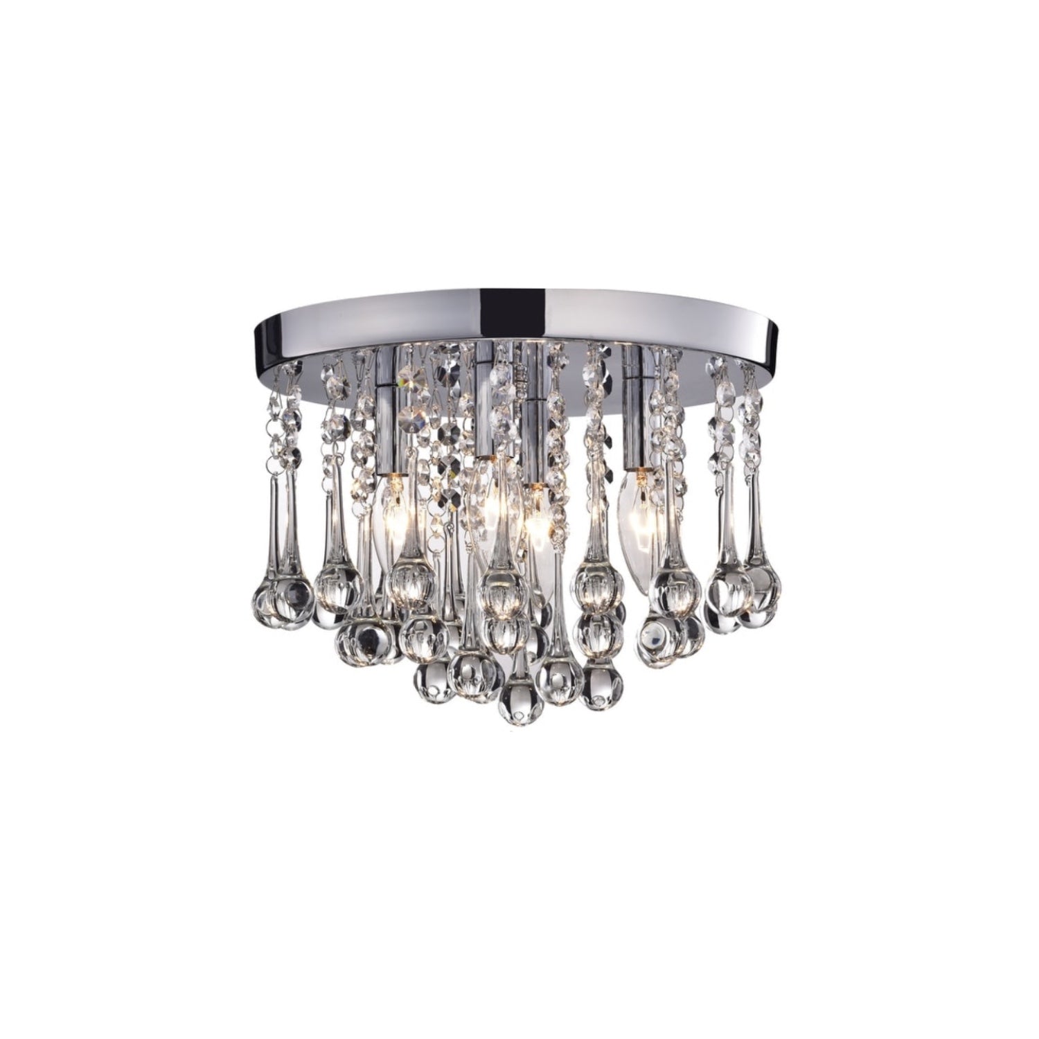 Chrome Iron and Crystals 4-Light Flush Mount Fixture