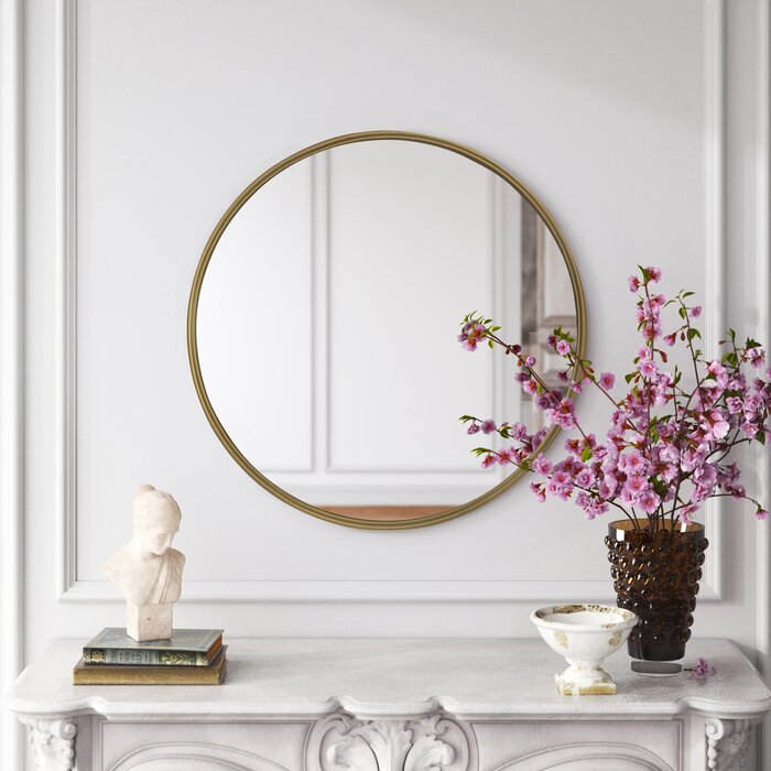 MacLuu 30 Inch Gold Round Metal Wall Mirror