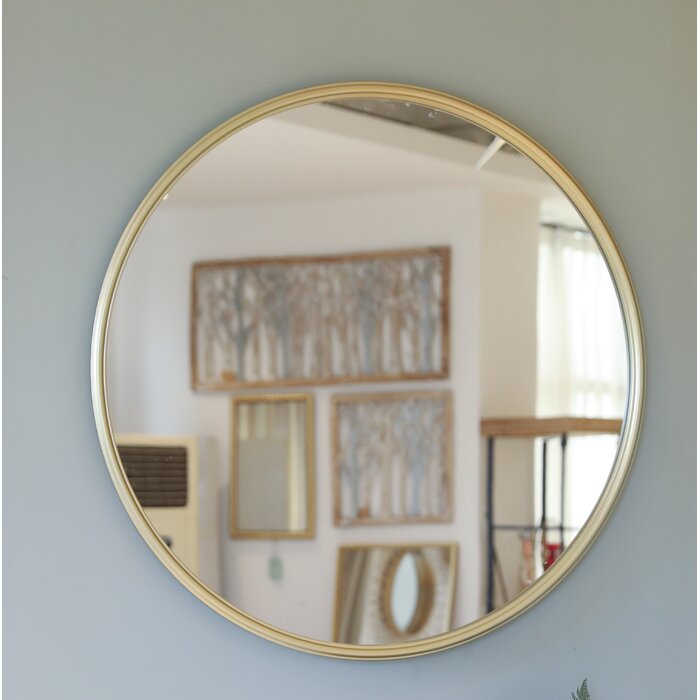 MacLuu 30 Inch Gold Round Metal Wall Mirror