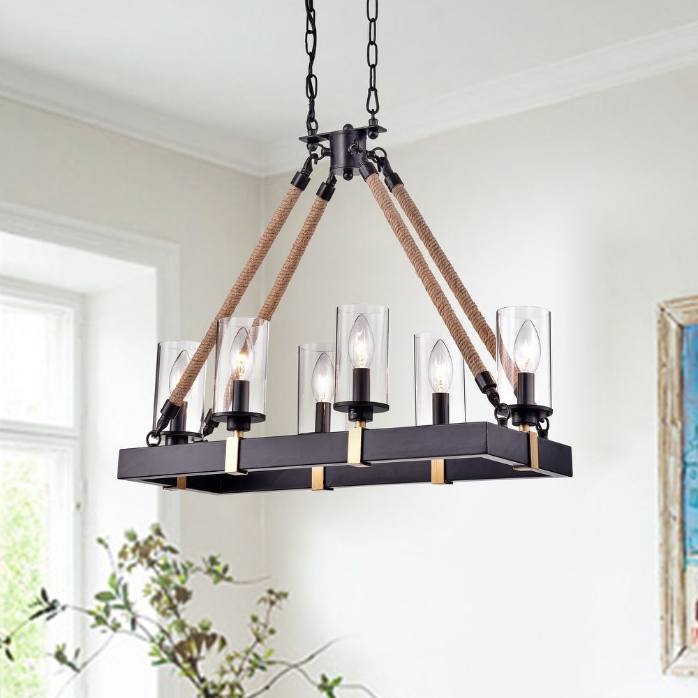 6-Light Candle Style Coffee Black Chandelier