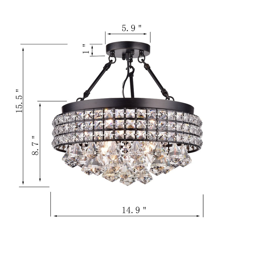 4-Light Chandelier Style Drum Glass Semi Flush Mount