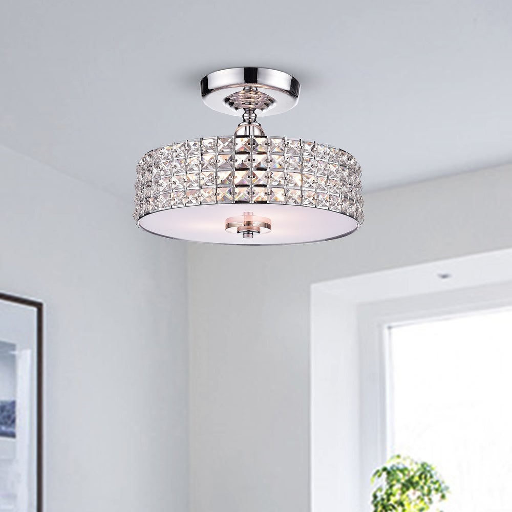 3-Light Shaded Drum Semi Flush Mount