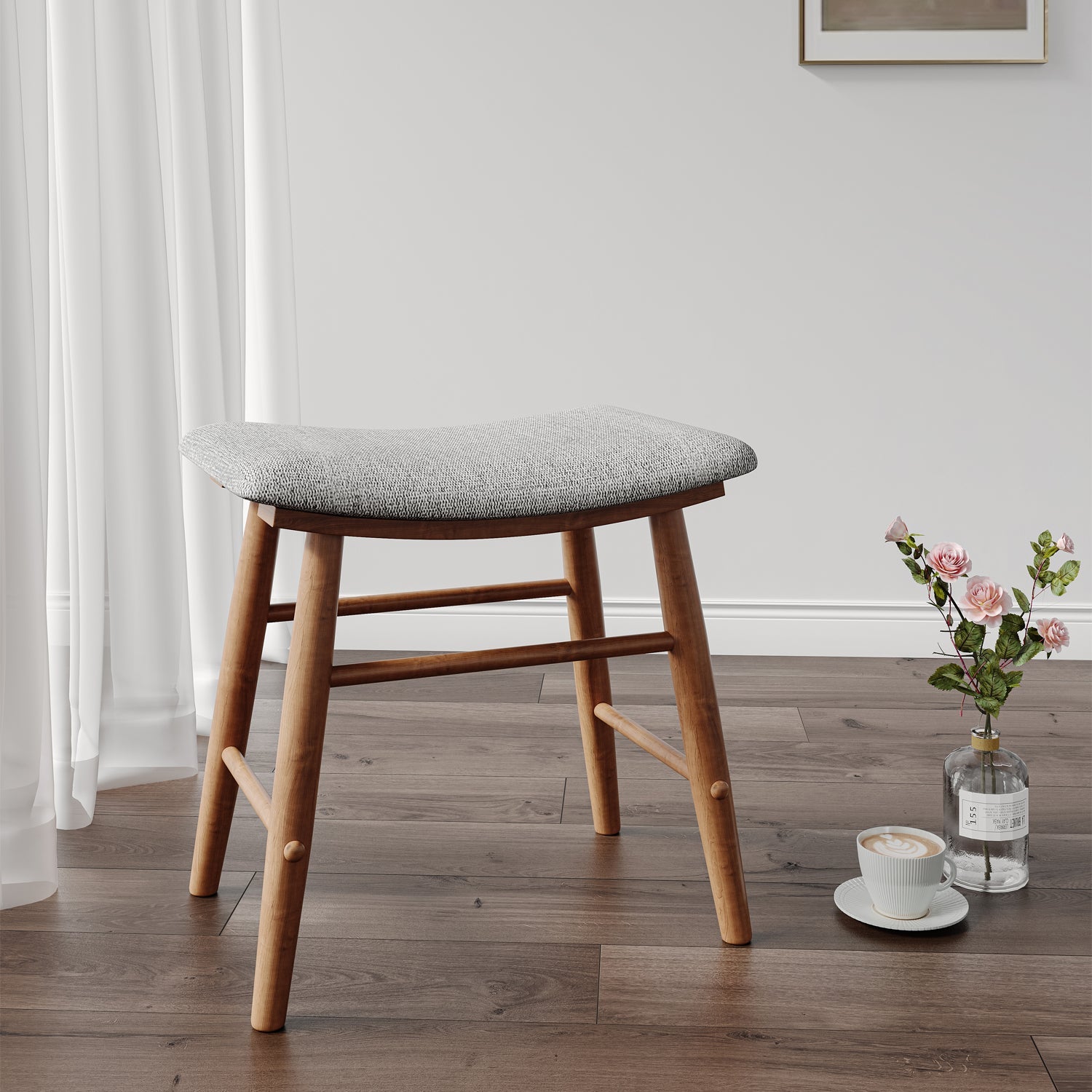 MacLuu Mid Century Modern Solid Wood Dressing Stool