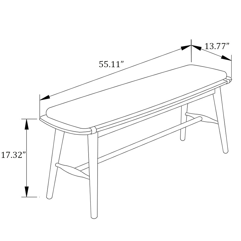 MacLuu Mid Century Modern Solid Wood Bench