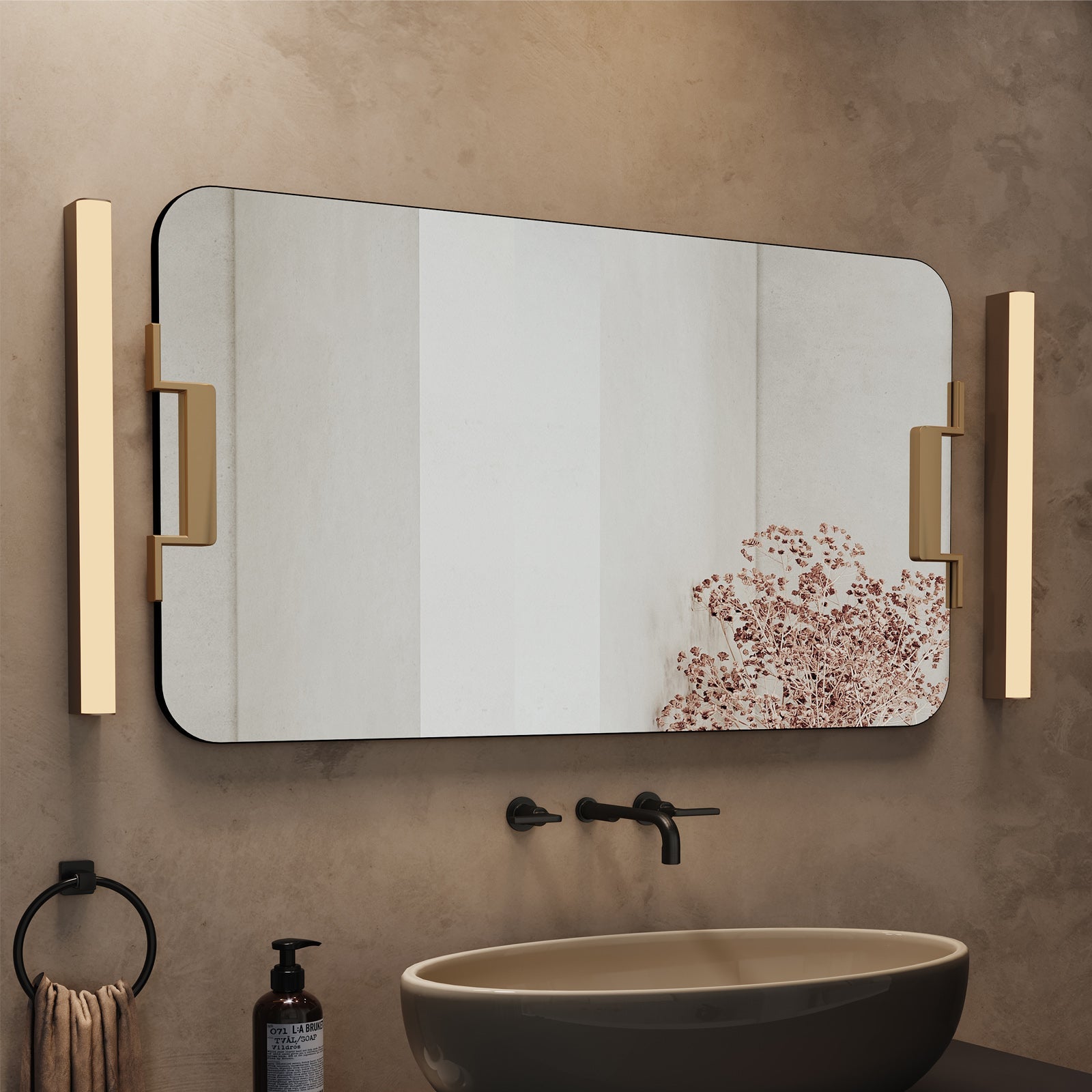 MacLuu Frameless Rectangular Gold Metal Wall Mirror