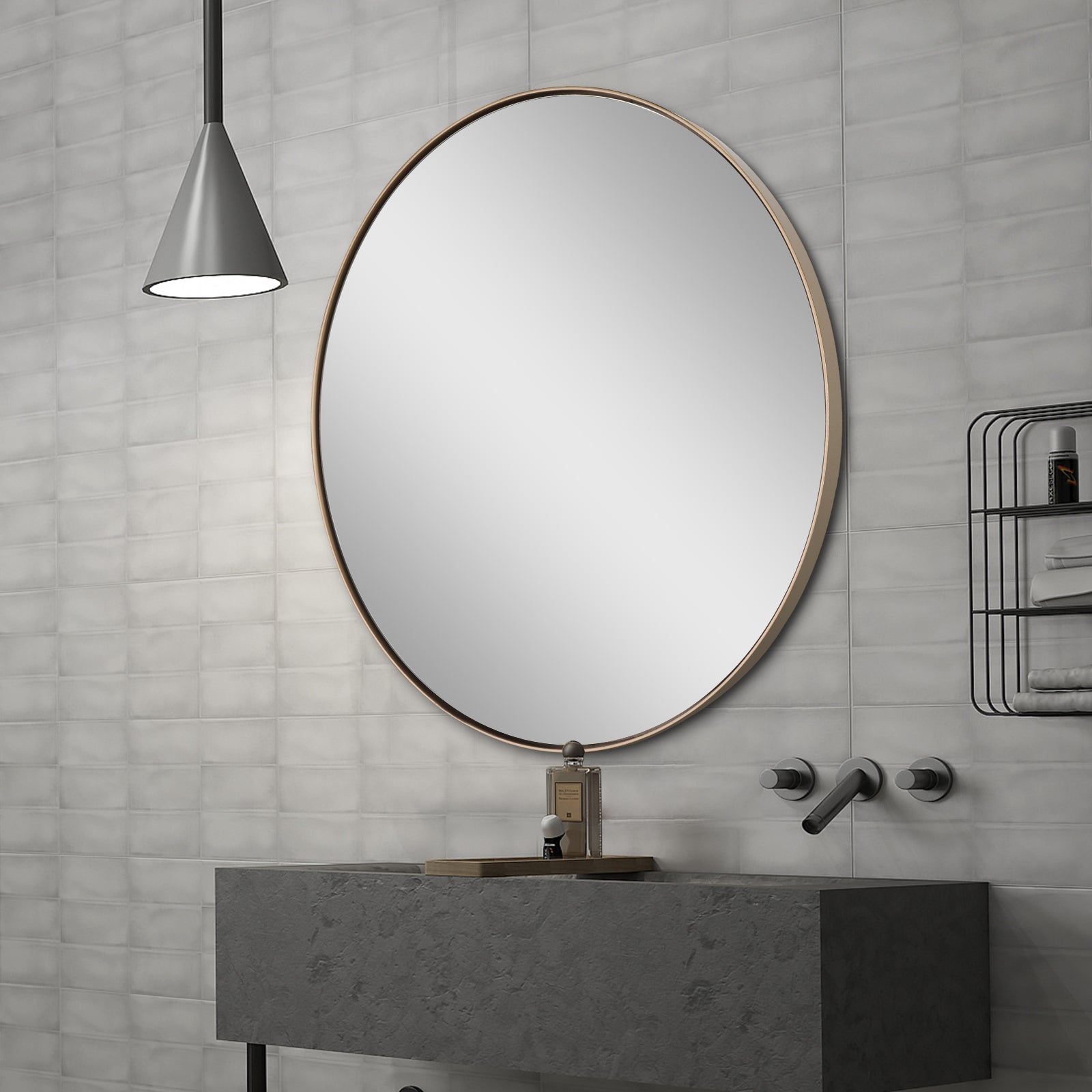 MacLuu 24 Inch Luxury Gold Round Metal Wall Mirror