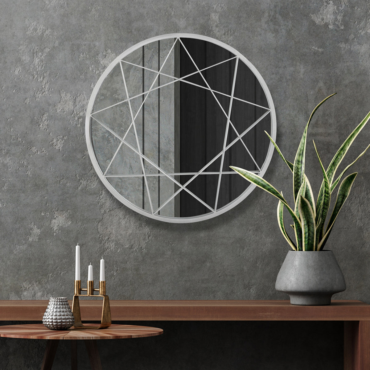 Silver Round Metal Wall Mirror