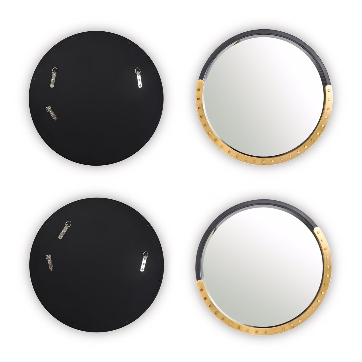 MacLuu Black and Gold Round Industrial Metal Rivet Mirror