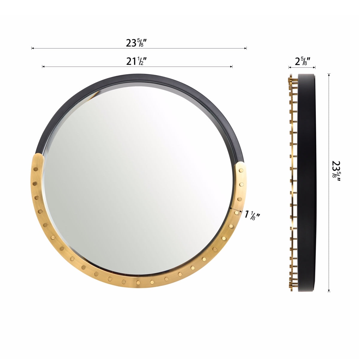 MacLuu Black and Gold Round Industrial Metal Rivet Mirror