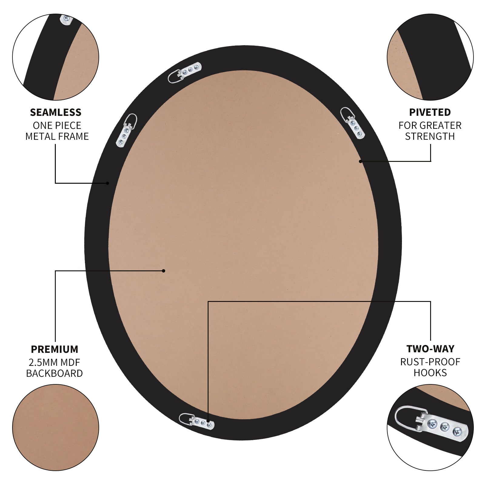 MacLuu Oval Oil Rubbed Bronze Black Wall Mirror