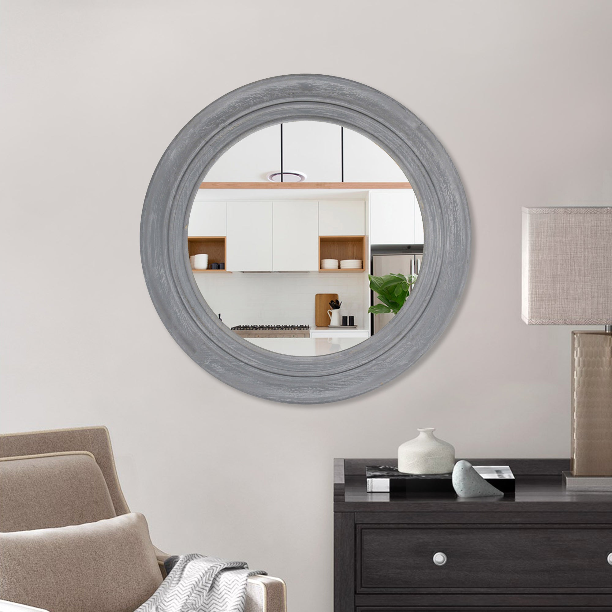 MacLuu Coat Paint Distressing Round Wood Wall Mirror