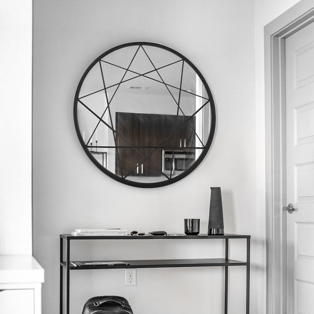 Black Round Metal Wall Mirror