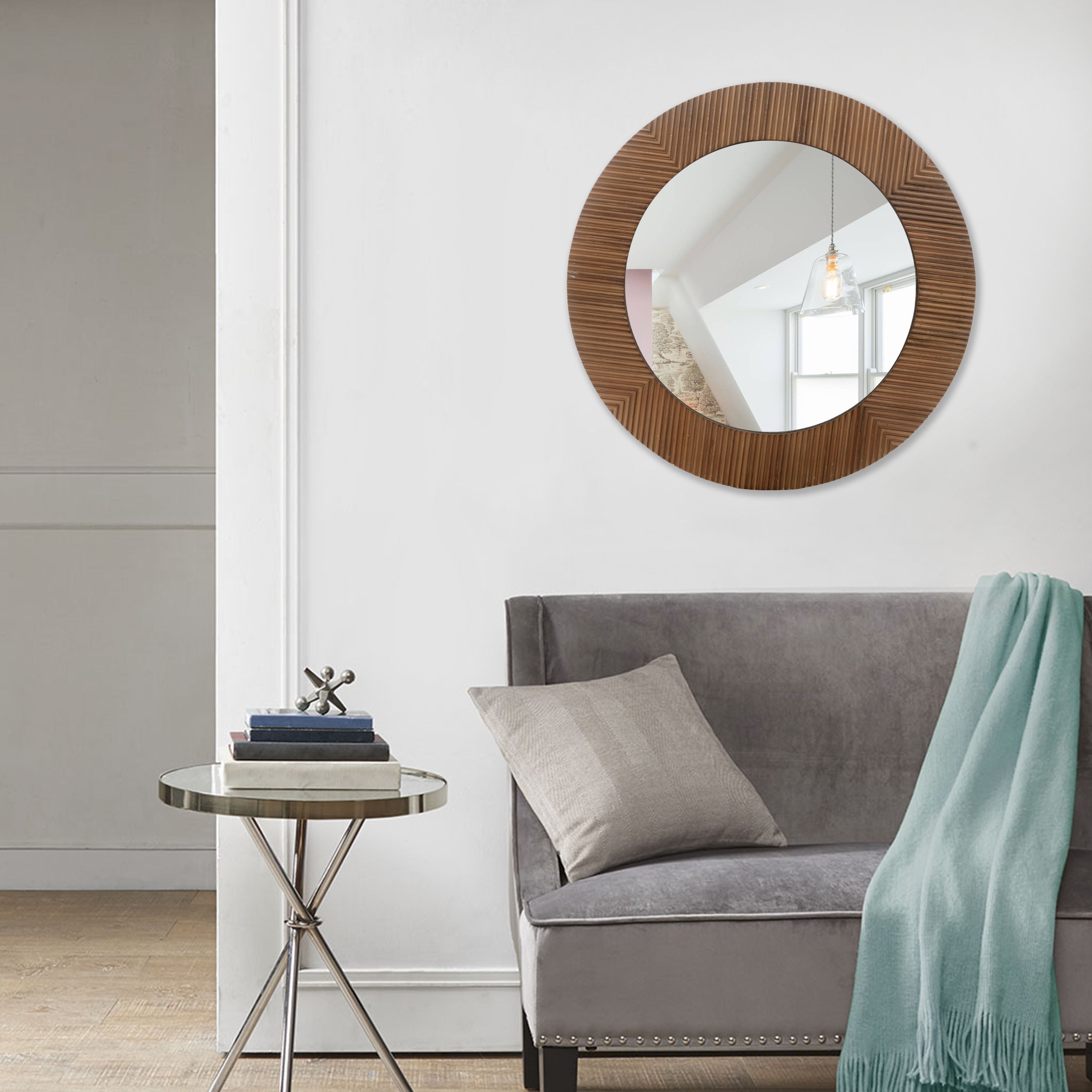 MacLuu Round Wood Wall Mirror