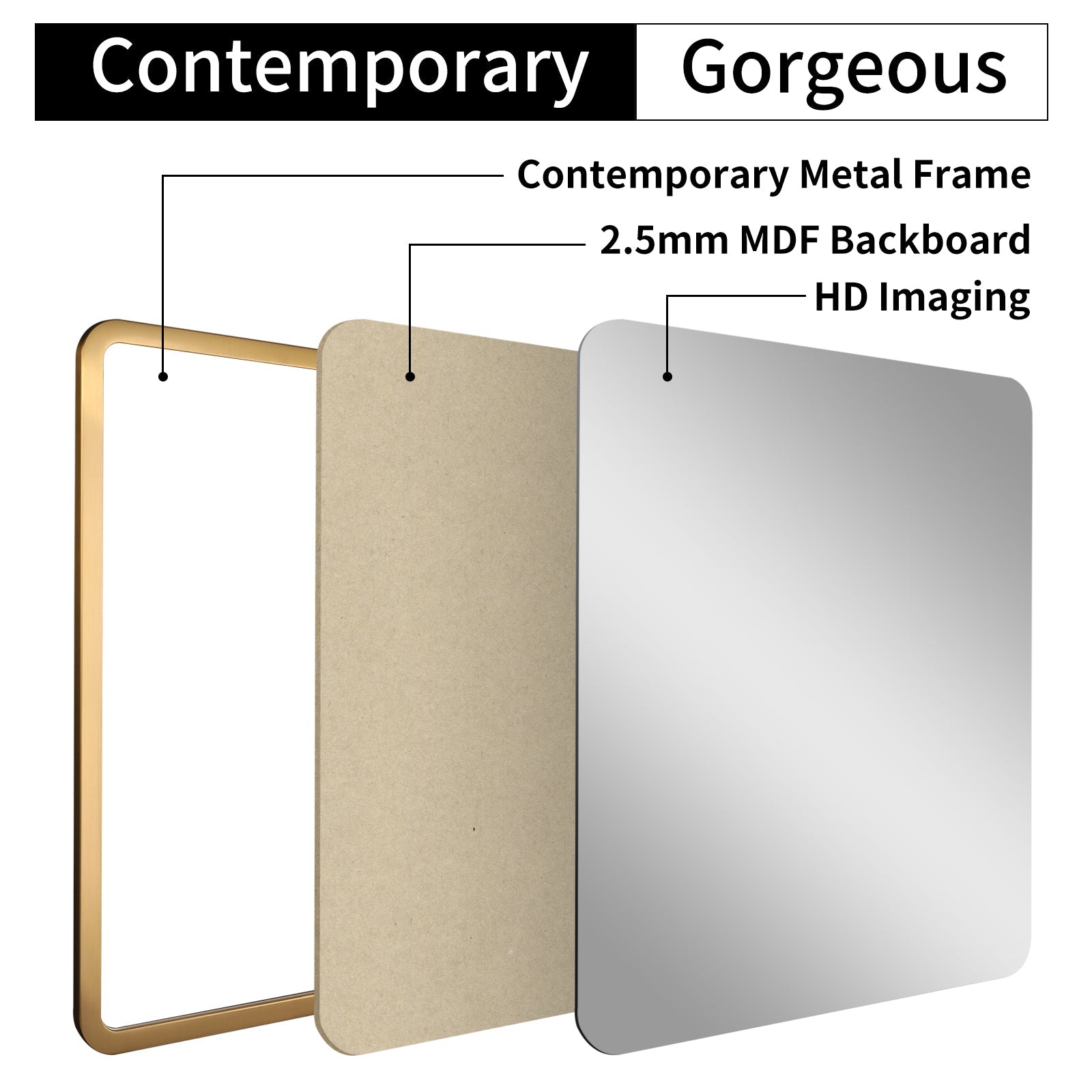 MacLuu 30 Inch Gold Rectangle Curved Edge Metal Mirror