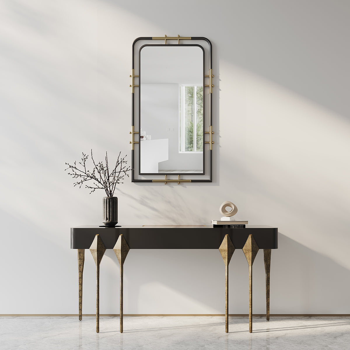 MacLuu Black and Gold Rectangle Wall Mirror