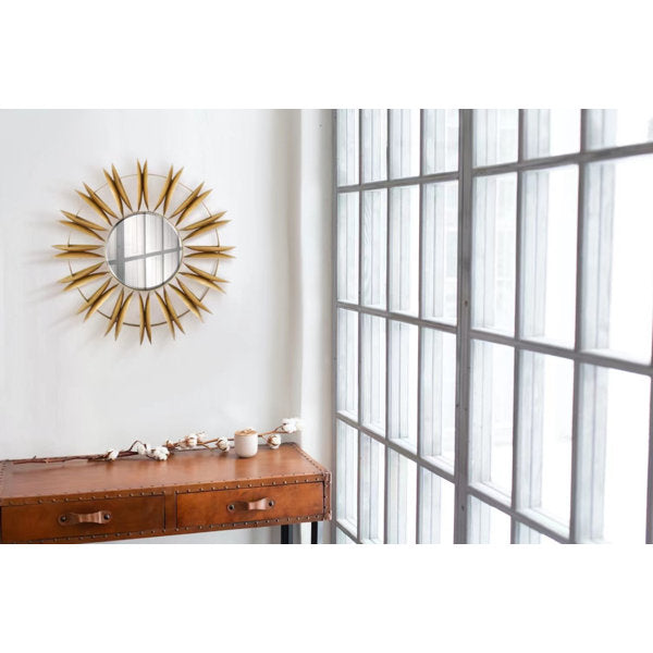 MacLuu Sunburst Aesthetic Sunflower Metal Wall Mirror