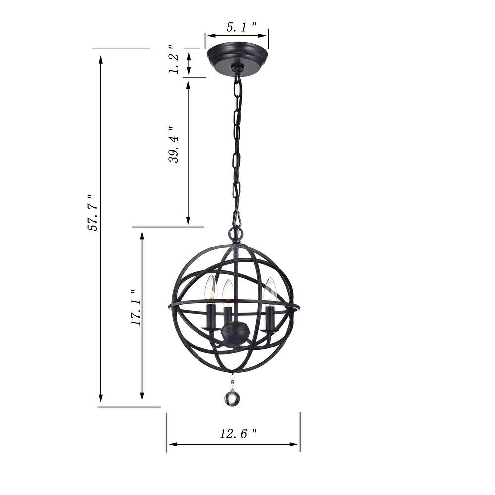 3-Light Globe Black Pendant