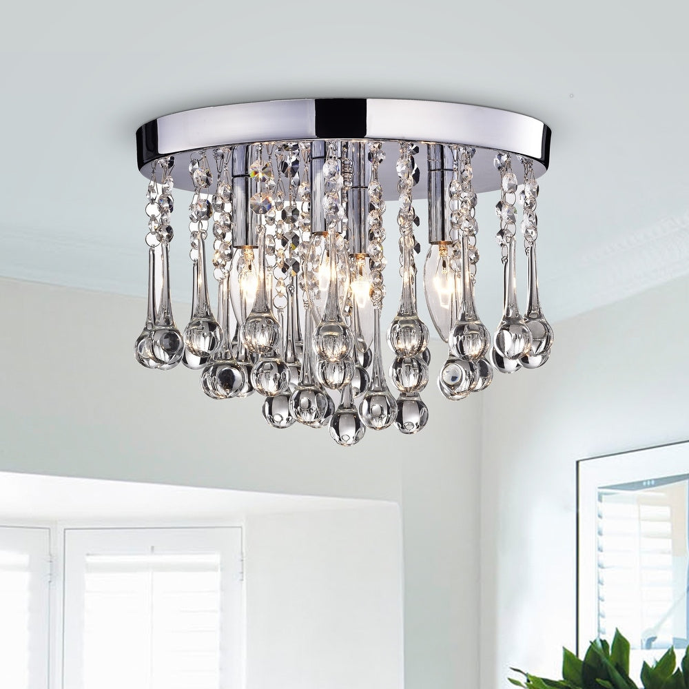 Chrome Iron and Crystals 4-Light Flush Mount Fixture