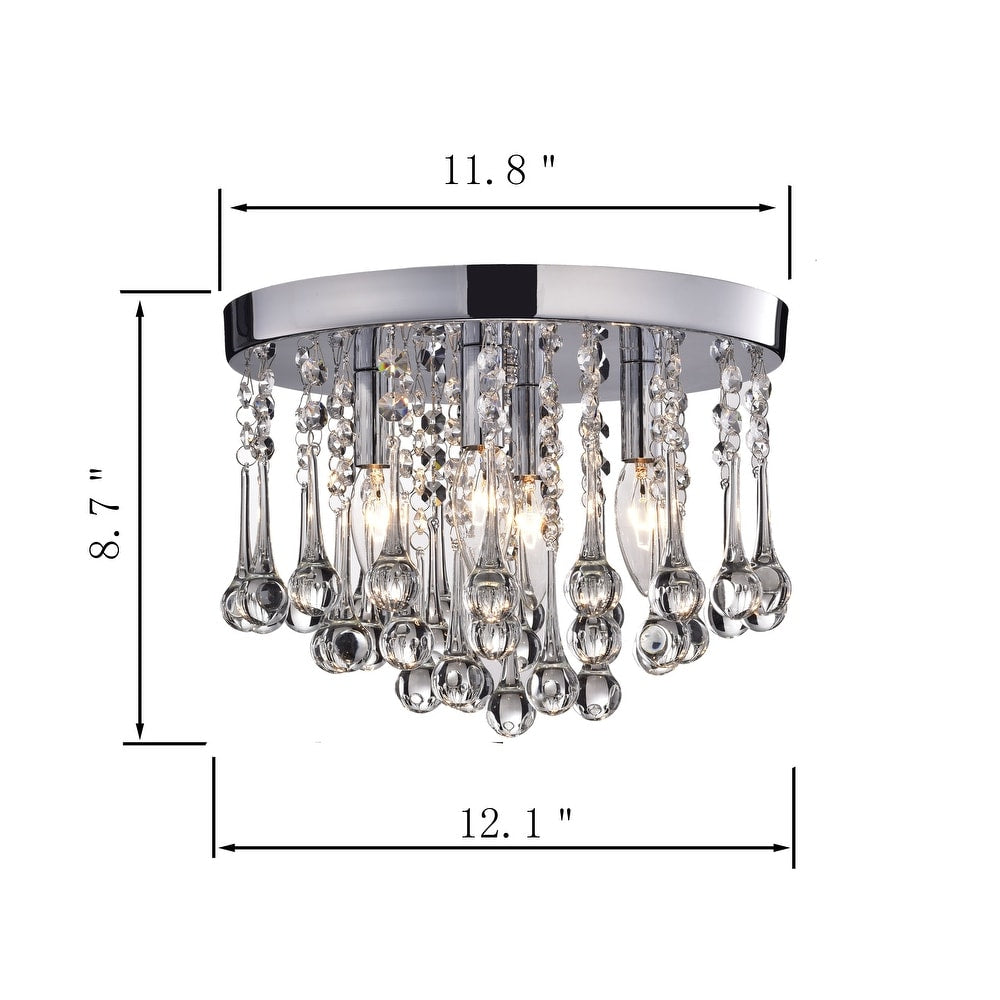 Chrome Iron and Crystals 4-Light Flush Mount Fixture